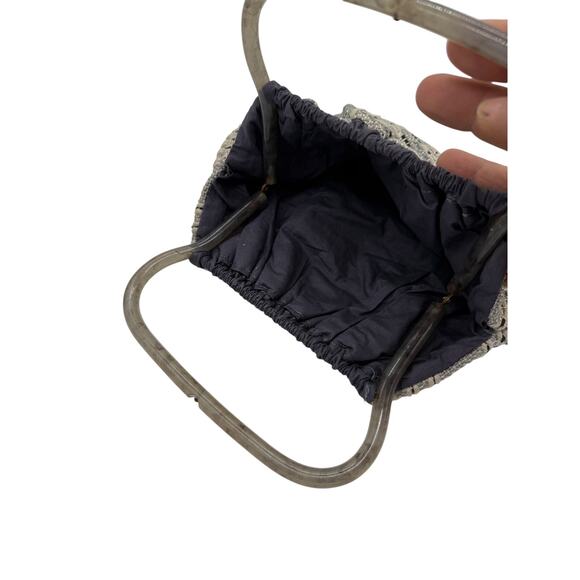 Vintage Antique 60's Style Macrame Top Handle Bag*Beautiful Navy Silver Threads - Picture 7 of 13